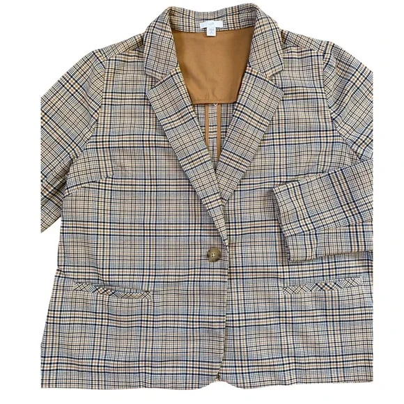 J. Jill Women's One Button Houndstooth Blazer Plaid Tigers Eye Stretch Petite M - Picture 13 of 13